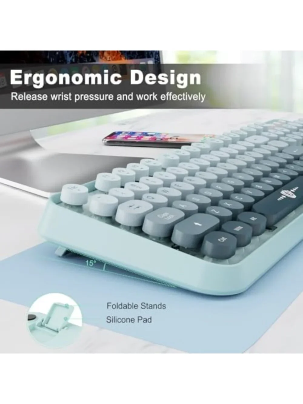 Colorful Retro Typewriter Wireless Keyboard & Mouse Combo, Plug & Play for